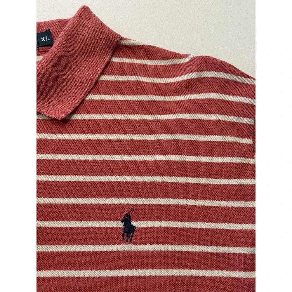 Polo Ralph Lauren Mens XL Red White Striped Cotton Golf Polo Shirt RN 41381